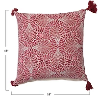 Hello Honey® 18" Red, White & Gold Printed Cotton Pillow with Tassels