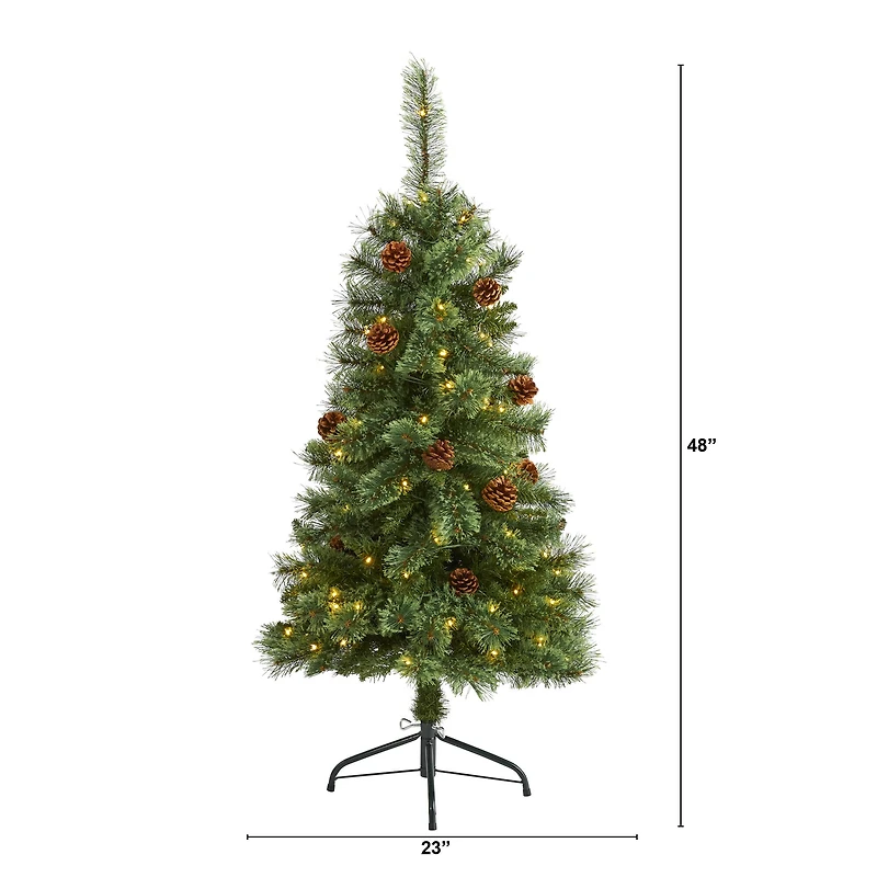 4ft. Pre-Lit White Mountain Pine & Pinecones Artificial Christmas Tree with Clear LED Lights