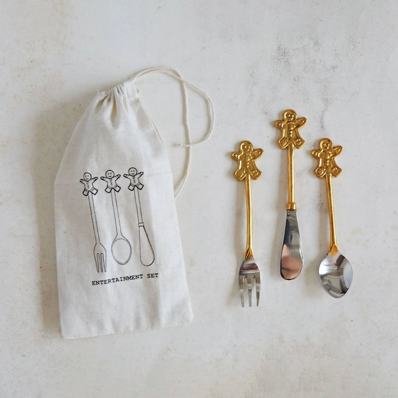 Hello Honey® 5" Brass & Metal Appetizer Cutlery with Gingerbread Man Handles