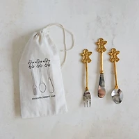 Hello Honey® 5" Brass & Metal Appetizer Cutlery with Gingerbread Man Handles