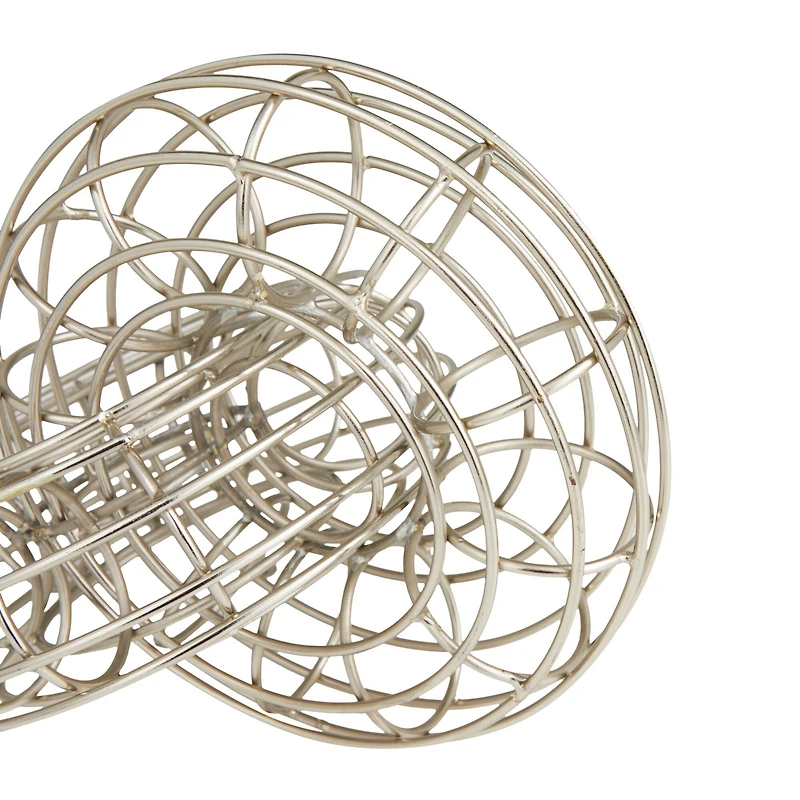 Set of 2 Silver Metal Contemporary Sculptures, 7" x 7" x 9"