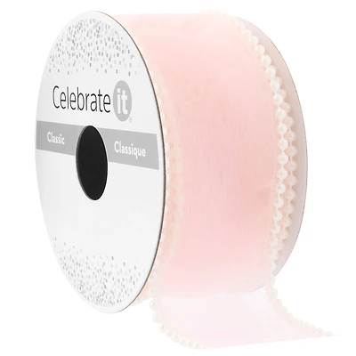1.5" x 3yd. Pink Sheer Pearl Edge Ribbon by Celebrate It® Classic