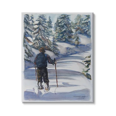 Stupell Industries Winter Snow Hiking Man Forest Trek Pine Trees Canvas Wall Art