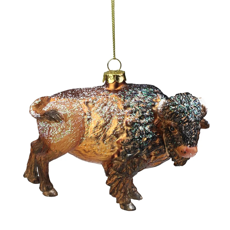 4.25" Brown & Black Glass Bison Ornament