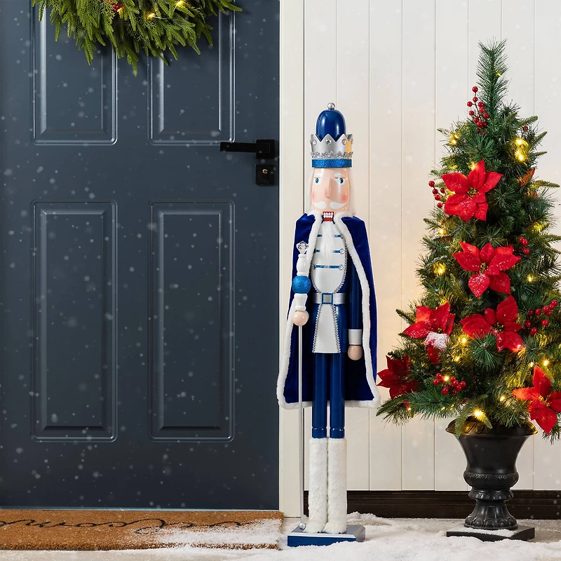 Glitzhome® 42"H Wooden Christmas Blue Dressed King Nutcracker
