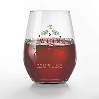 15oz. Wine & Christmas Movies Printed Stemless Wine Glass