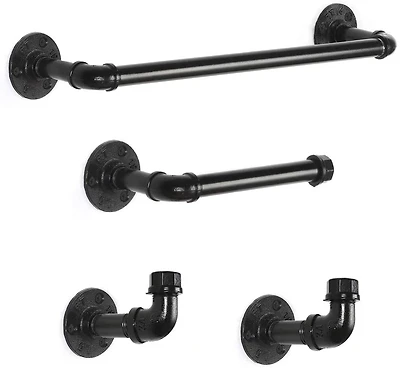 Black 4-Piece Wall Mounted Industrial Pipe Bathroom Hardware Set