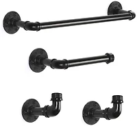 Black 4-Piece Wall Mounted Industrial Pipe Bathroom Hardware Set