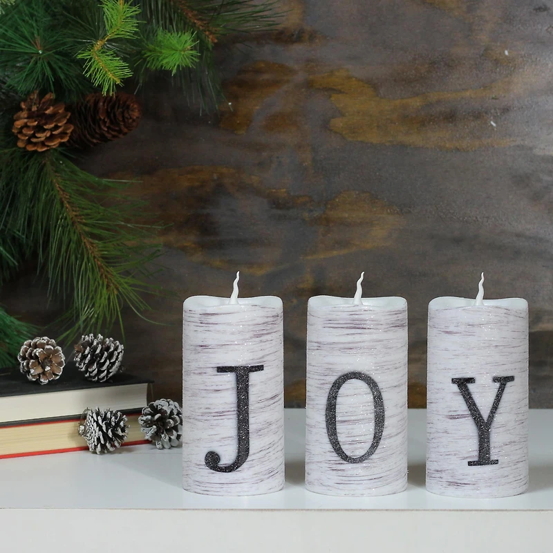 6" Battery Operated JOY Christmas LED Flameless Candle Set