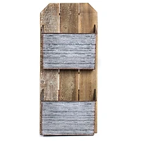 Galvanized Metal & Wood Mail & Magazine Wall Organizer