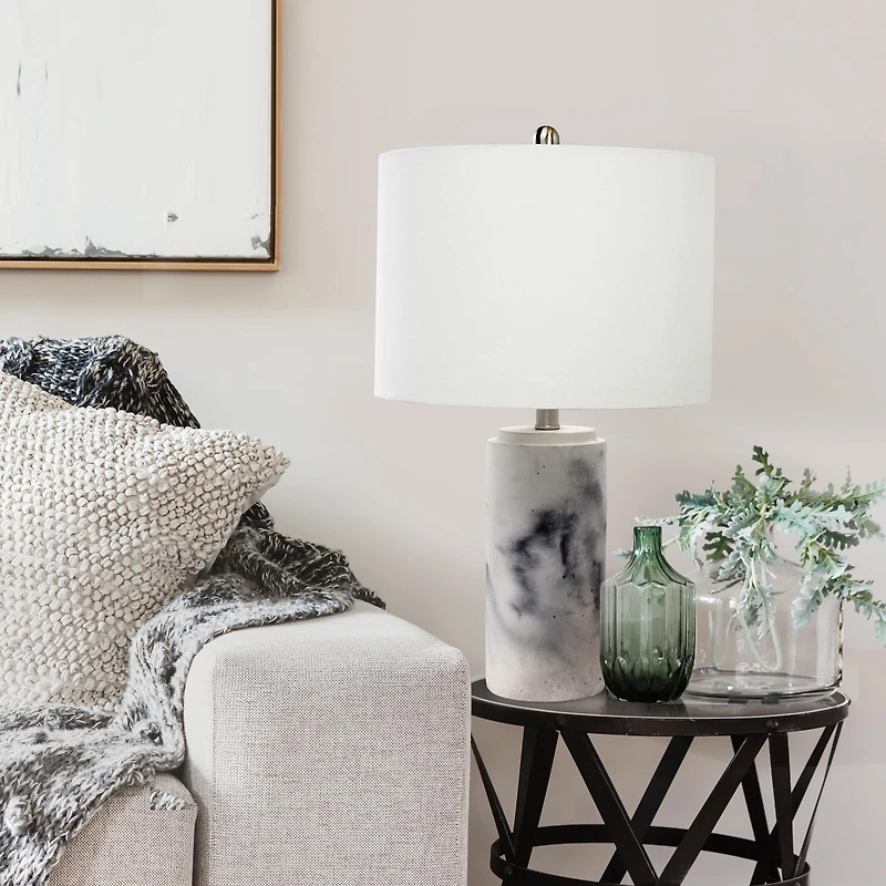 Lalia Home 24.5" White Marbleized Table Lamp with White Fabric Shade