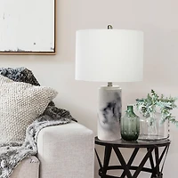 Lalia Home 24.5" White Marbleized Table Lamp with White Fabric Shade