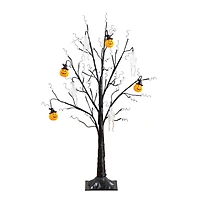 3ft. Pre-Lit Artificial Halloween Pumpkins and Skulls Ornament Tree with 48 Warm White LED Lights