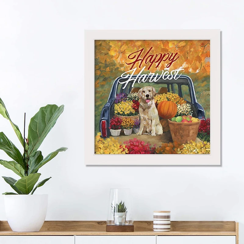 Happy Harvest White Framed Canvas Wall Hanging