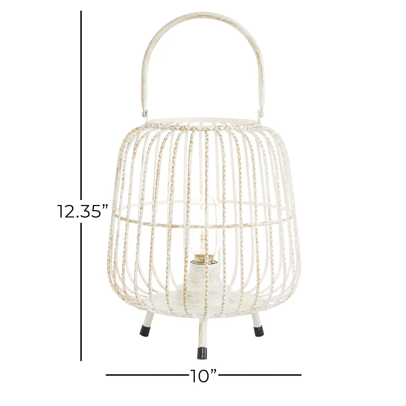 White Iron Modern Candle Holder Lantern, 12" x 10" x 10"