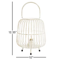 White Iron Modern Candle Holder Lantern, 12" x 10" x 10"