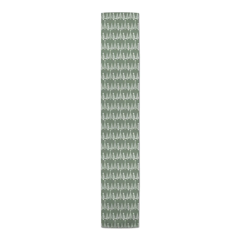 90'' Sage Christmas Tree Pattern Cotton Twill Runner