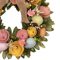 24" Shaved Wood Flowers Bunny Rabbit Silhouette Easter Wreath