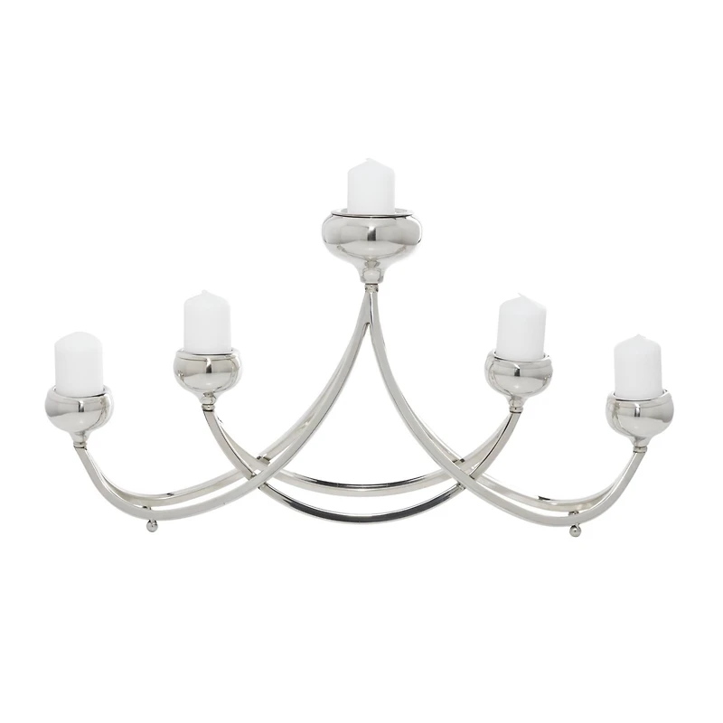 Silver Stainless Steel Candlestick Holders, 15x28x5"