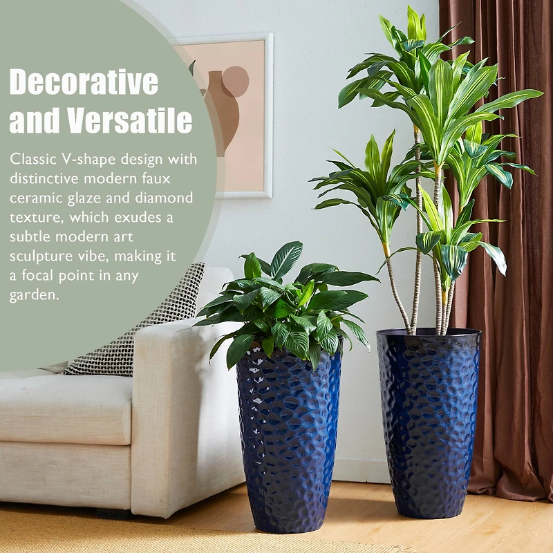 Glitzhome® 23.75" Eco-Friendly Honeycomb Textured Cobalt Blue Tall Plastic Planters, 2ct.
