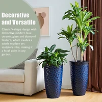 Glitzhome® 23.75" Eco-Friendly Honeycomb Textured Cobalt Blue Tall Plastic Planters, 2ct.