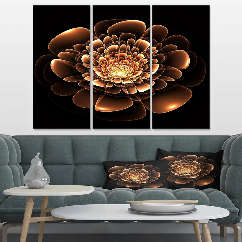 Designart - Glittering Brown Yellow Fractal Flower