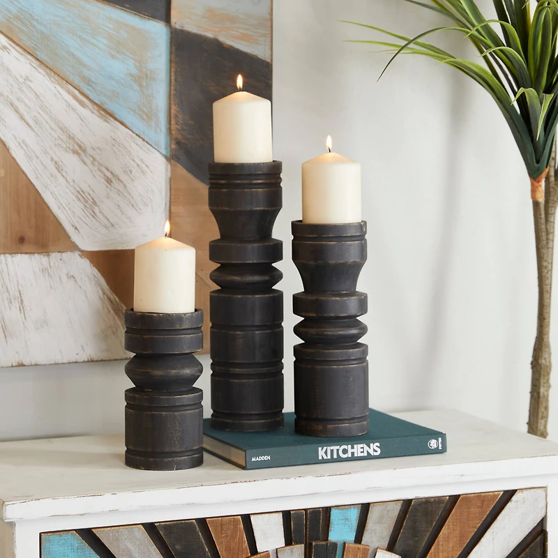 Black Traditional Candle Holder Set