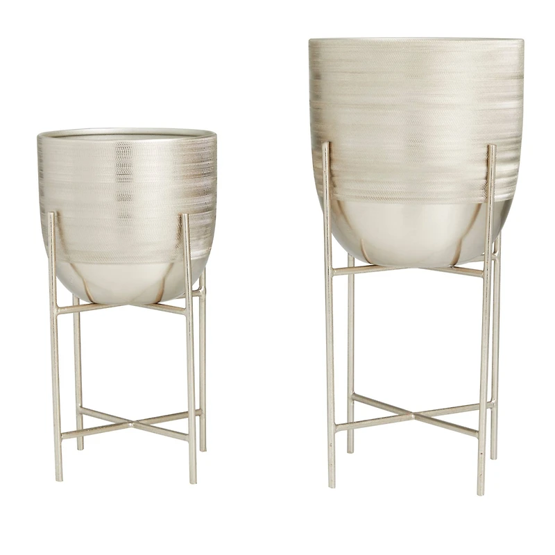Silver Modern Planter, Set of 2" 6", 5"