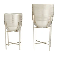 Silver Modern Planter, Set of 2" 6", 5"