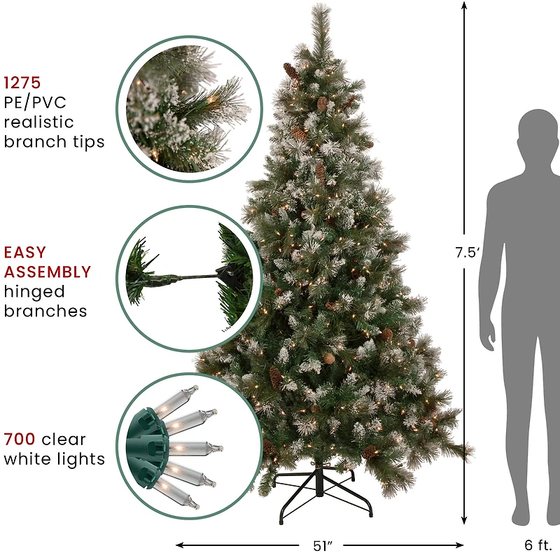 7.5ft. Pre-Lit Flocked Valley Pine Artificial Christmas Tree, Clear Lights