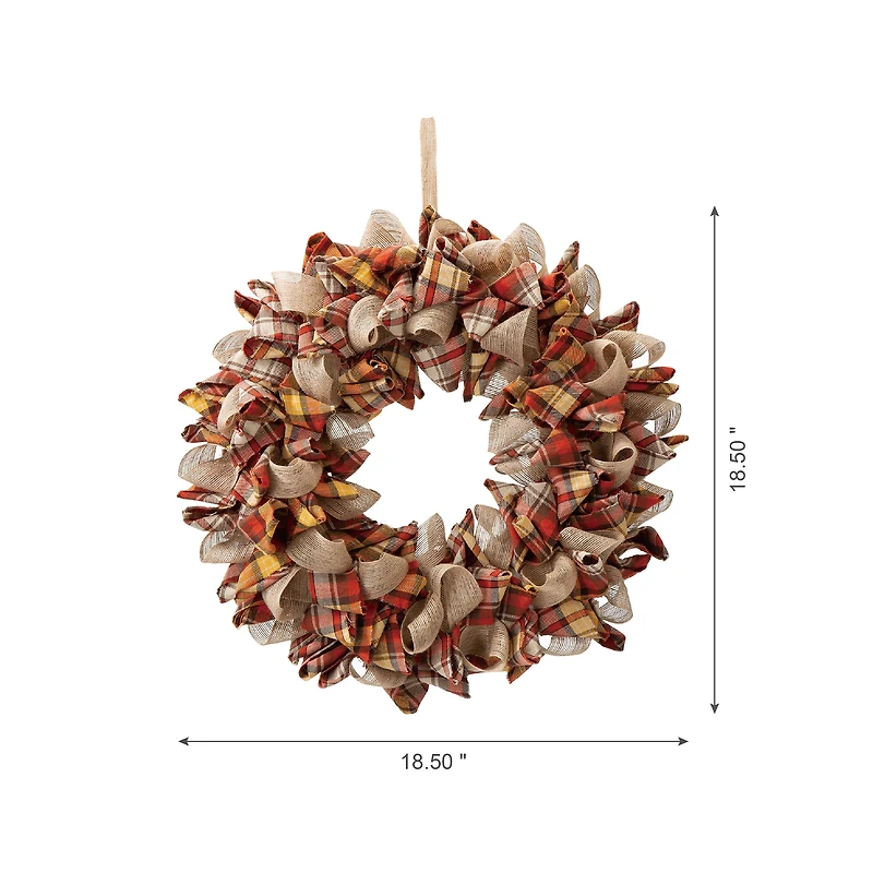 Glitzhome® 18.5" Fall Plaid Fabric Wreath