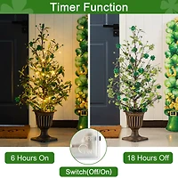 Glitzhome® 36" Lighted St. Patrick's Shamrock Urn Porch Tree with Timer