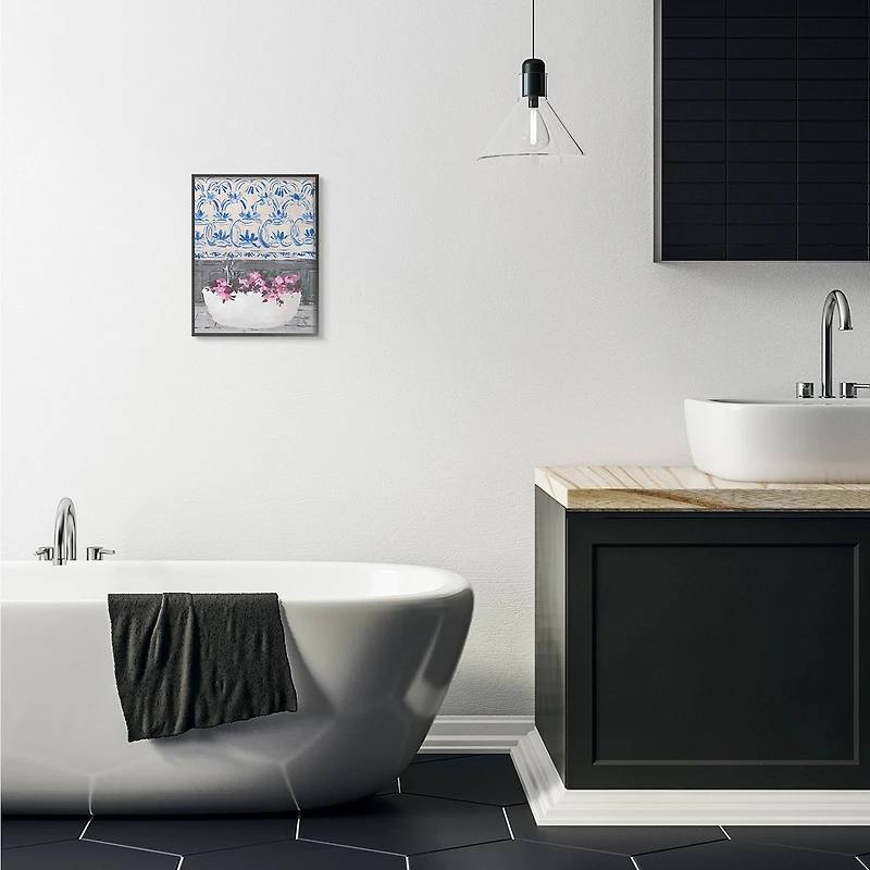 Stupell Industries Pink & Blue Flowers In Bath Tub Framed Wall Art