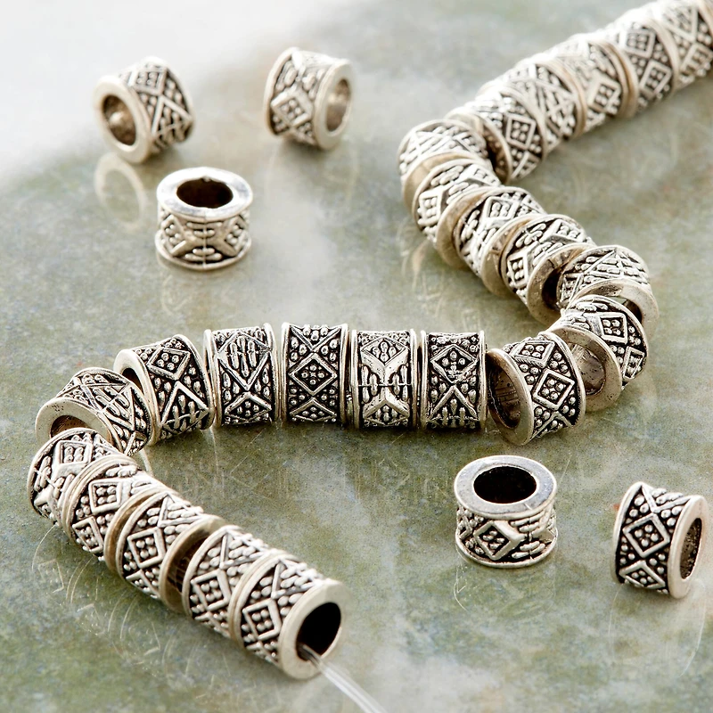 12 Pack: Silver Plated Carved Rondelle Beads, 8mm by Bead Landing™
