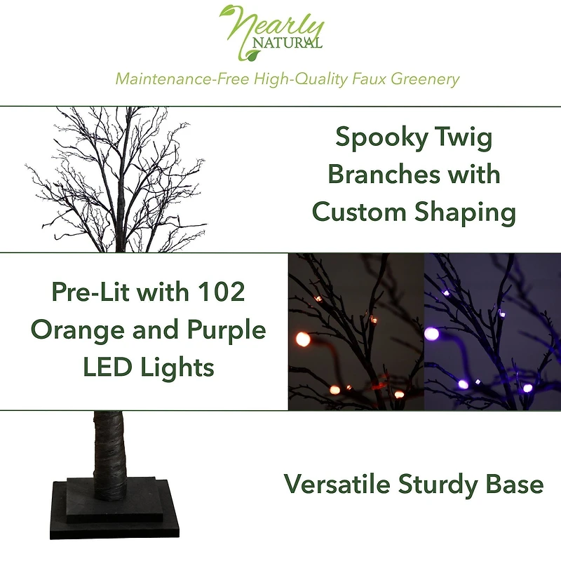 5ft. Orange & Purple LED Pre-Lit Halloween Deluxe Black Twig Artificial Fall Tree