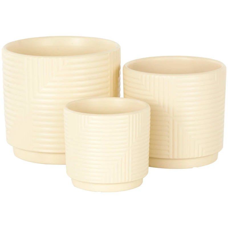 Cream Ceramic Geometric Planter Set