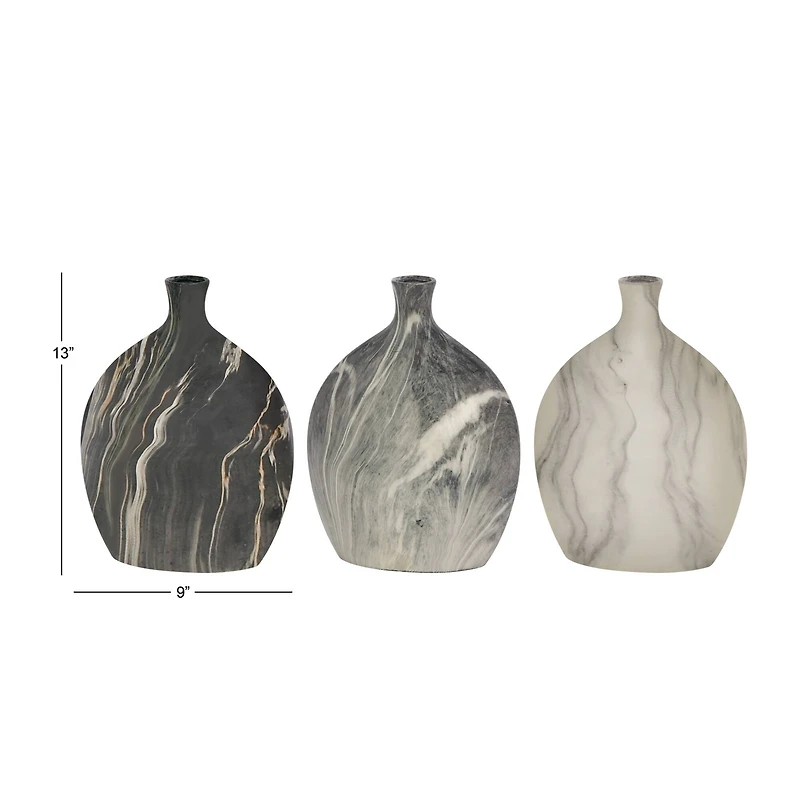 13" Marble Stoneware Contemporary Vase Set