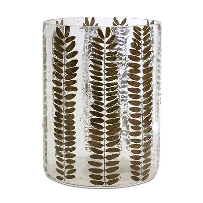 8" Dried Leaf Glass Candle Holder
