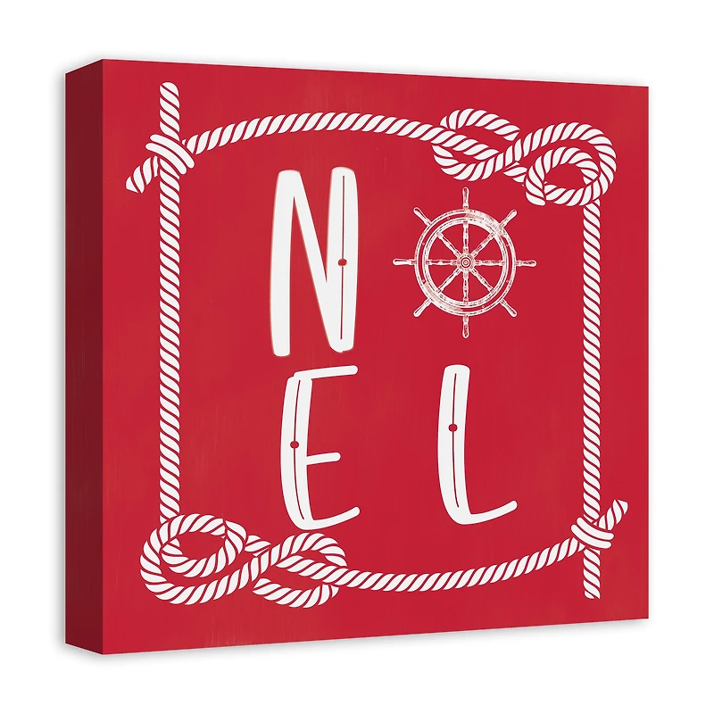 16" Red Nautical Noel Christmas Canvas Wall Décor