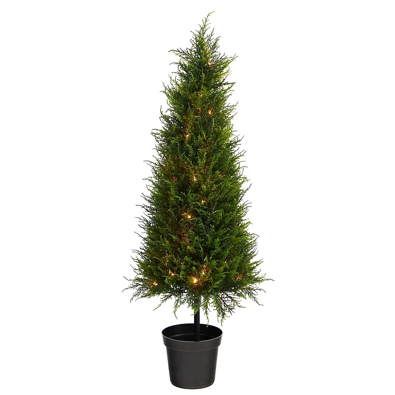 3.5ft. Pre-Lit Cypress Artificial Potted Christmas Tree, Warm LED Lights