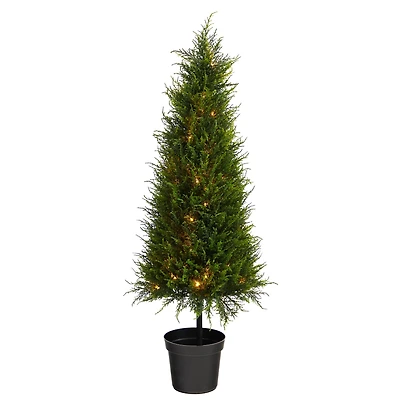 3.5ft. Pre-Lit Cypress Artificial Potted Christmas Tree, Warm LED Lights