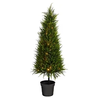 3.5ft. Pre-Lit Cypress Artificial Potted Christmas Tree, Warm LED Lights