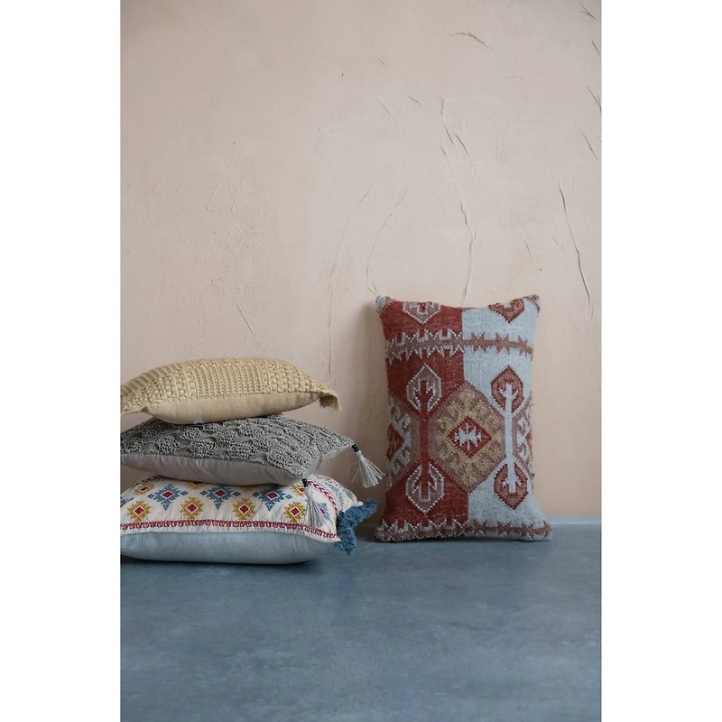 Aztec Pattern Woven Wool Blend Kilim Lumbar Pillow