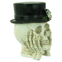 9" Skull with Top Hat & Roses
