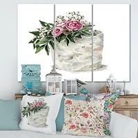 Designart - Pink Roses and White Flowers On Cake