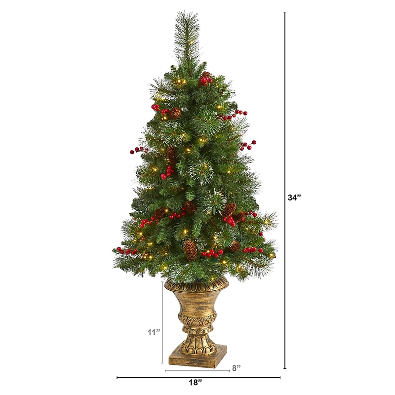 4ft. Pre-Lit Pine, Pinecone & Berries Artificial Christmas Tree, Clear LED Lights