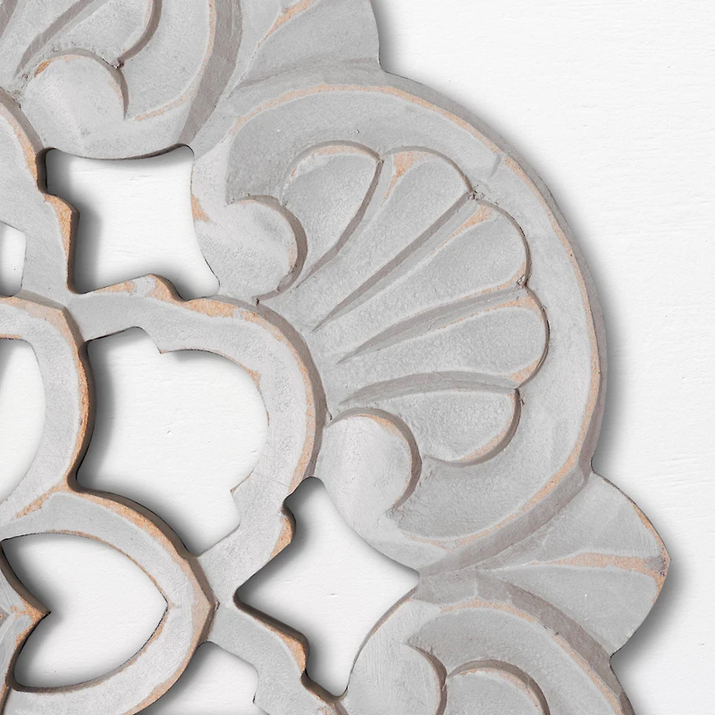 American Art Décor™ 16" Small Gray Traditional Hand-Carved India Wood Medallion