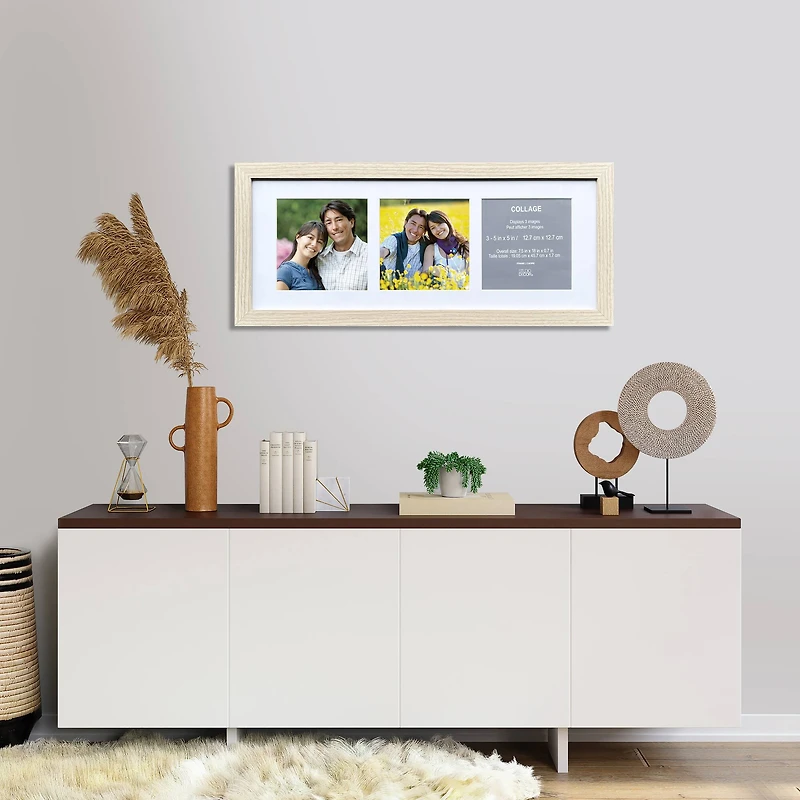 3 Opening  5" x 5" Natural Woodgrain Collage Frame with Mat by Studio Décor®