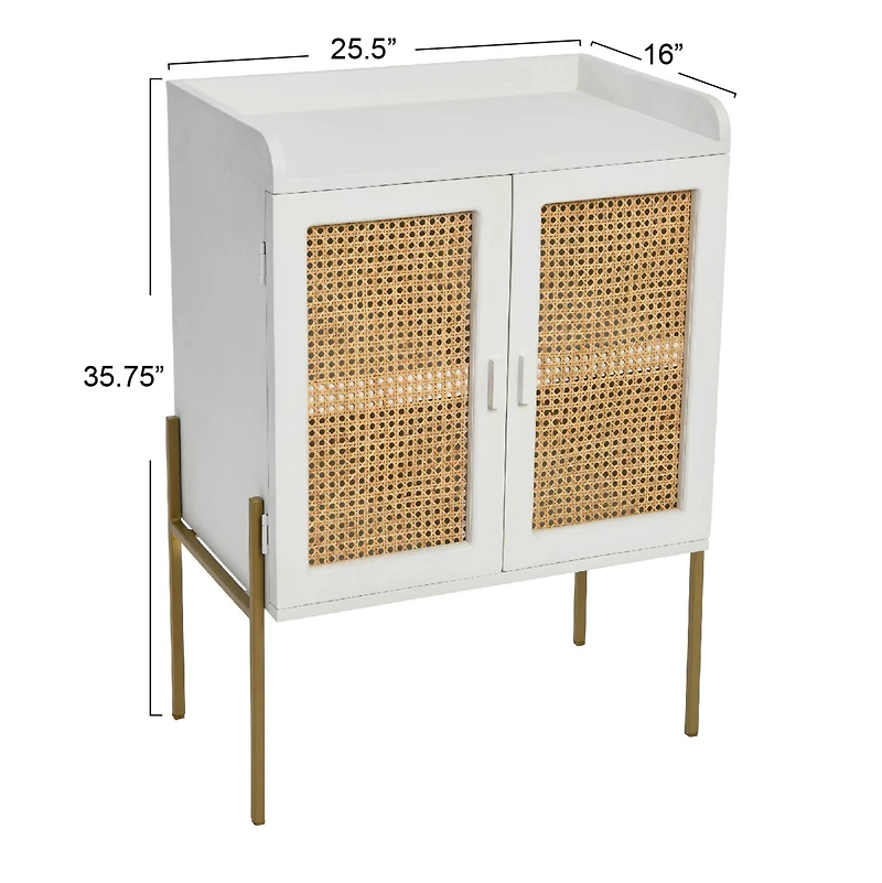 Hello Honey® 36" Boho Solid Wood Bar Cabinet with Metal Legs and Woven Cane Doors