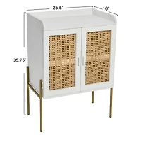 Hello Honey® 36" Boho Solid Wood Bar Cabinet with Metal Legs and Woven Cane Doors